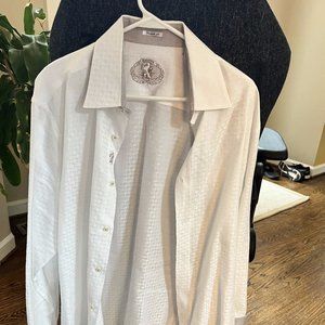 Bugatchi Mens XL White Shaped Fit Buttondown